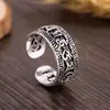 Anillo de mantra de seis palabras retro para hombre, anillo abierto hueco desgastado, anillo de plata tailandesa de imitación desgastada con Sutra del Corazón para hombre