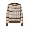 [Pedido de LP] Cardigã de Tricô Listrado Color-Block Retrô Estilo Coreano para Mulheres, Novo Estilo Outono e Inverno, Elegante Camada Interna Suéter de Lã