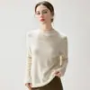 Moda Francesa Encaje Hueco Cachemira para Mujer Dobladillo Enrollado Cuello Alto Simple Holgado Suave Para Viajar Capa Interior Prendas de Punto