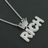 Accesorios de collar largo para hombre, estilo hip hop, corona completa de diamantes, colgante de letra, ropa de calle estilo europeo y americano