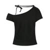 2469-25 Primavera Nuevo Estilo Europeo y Americano Pliegues Oblicuos Hombro Ajustado Diseño Sexy Hombro Manga Corta Camiseta Interior Sensual