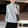 Suéter Grueso de Punto Retro Francés de Cuello Alto con Patrón de Diamantes 100% Lana Pura para Mujer de Manga Larga Cálido