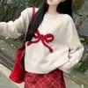 Suéter com Laço Estilo Preguiçoso Maillard Feminino Outono e Inverno Estilo Japonês Macio e Sedoso Para Usar por Cima Gola Redonda Suéter de Manga Longa