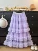 Falda de malla adelgazante de cintura alta AliExpress cintura elástica longitud media hasta la rodilla multicapa con volantes falda tipo pastel súper de hadas