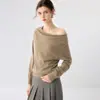 Suéter de cashmere gola alta 2026 outono e inverno novo feminino cor sólida camisa base versátil solto emagrecedor suéter pulôver