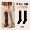 Meias de Lã Personalizadas para Panturrilha Feminina, Outono e Inverno, Forradas com Fleece e Espessadas em Lã Merino, Quentes com Sapatos Pequenos de Couro, Meias Longas Que Não Caem