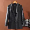 Jaqueta de Couro Haining para Mulheres, Comprimento Médio, Preta, Gola Alta, Cintura com Amarração, Jaqueta de Couro, Novo Estilo Outono e Inverno, Elegante Casaco de Couro