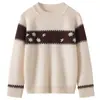 Suéter Infantil Jacquard Fair Isle 100% Caxemira Gola Redonda Patchwork Color Block Tricô Suéter Suéter Infantil Camada Base