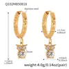 Xinyixinxin Design de Nicho Brincos de Gatinho com Diamante Aço Inoxidável Banhado a Ouro 18K Real Brincos Joias Transfronteiriças Atacado