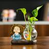 Jarrón hidropónico de rosas verdes con cuatro monjes, artesanías de resina famosas en Internet, adornos para decoración del hogar y el escritorio de la sala de estar.