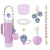 Set de 7 Piezas Taza Tapa de Popote Decorativa Set de Vasos Cadena para Vasos Ins Chai Perro Serie Colgante para Llaves Colgante de Bola de Felpa