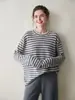 Tallas Grandes Punto Cuello Redondo Rayas Lana Punto Delgado Cachemira Punto Mujer Estilo Perezoso Casual Holgado Otoño Nuevo Estilo