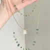 Collar de borla con cuentas de grava verde para mujer, cadena larga de clavícula colorida dopamina de verano, accesorios multicapa en capas