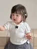 Conjunto de Roupa Simples Estilo Coreano com Camiseta de Manga Curta Gola Boneca, Roupa de Duas Peças Amiga da Pele para Crianças Meninas, Roupa de Verão