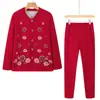 Conjunto de Roupa Íntima Térmica Feminina para Idosos, Roupa de Inverno para Vovó, Cardigan, Pijama Feminino, Forrado com Fleece e Espessado para Mamãe