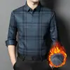 Nueva camisa de franela con forro, sin costuras, a cuadros, de manga larga para hombre, base sin arrugas para negocios casual