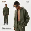 Conjunto unisex de sudadera con capucha y pantalones de chándal, forrado de forro polar, grueso, para otoño e invierno, marca de tendencia estilo americano, adecuado para adolescentes, con cremallera