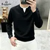 Sudadera de punto con cuello en V multicolor para hombre con forro de mezcla de seda de morera y cachemira, top de punto casual para negocios