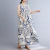 Vestido Longo Estilo Coreano Solto Tamanho Grande Estilo Ocidental Redutor de Idade Estampa de Folhas Acima do Joelho Reversível