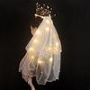 Fabricante Venta al por Mayor Fiesta de Cumpleaños de Princesa Propuesta con Luces Corona Tiara Puesto Lazo Luminoso Velo de Perlas