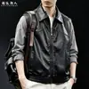 "Old Money" estilo retrô colete de couro PU lavado estilo motociclista para homens, preto, com zíper, corte solto, casual
