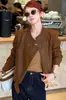 Chaqueta de cuero retro con cuello alto, abrigo corto para mujer, moda de otoño 2026, versátil, elegante, adelgazante y rejuvenecedor, top tipo biker