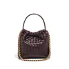 Bolsa de Palha tipo Balde Bolsa de Ombro Versátil Pequena Fresca de Couro Portátil Bolsa Transversal Bolsa de Ombro com Corrente Bolsa tipo Balde