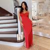 Zx24319 Vestido Satinado Sexy Delgado Elegante con Abertura Estilo Celebridad para Mujer Otoño 2025 Nuevo Estilo