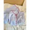 Pijama Casual de Estilo Perezoso con Color de Contraste y Mangas Largas para Mujer Primavera y Otoño 2025 Nuevo Traje de Pantalón de Gasa de Algodón Ropa de Casa
