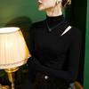 Camisa modal de cuello alto medio para mujer, top de manga larga con diseño retorcido y calado ajustado, otoño 2022