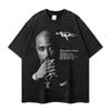 Camiseta Hip-Hop Rap Tendência Marca Lavagem Pesada Impressão Direta Streetwear Americano Solta Meia-Manga Transfronteiriça