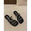 Novedad Primavera y Verano 2026 Chanclas Brillantes de Punta Cuadrada y Punta Abierta con Tacón Bajo Grueso para Mujer con Tiras de Pedrería Plateada
