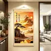 Apoiado por uma Montanha Dourada Água Corrente Traz Riqueza, Pintura Estilo Chinês Novo com Padrão Dourado para Sala de Estar, Hall de Entrada, Escritório, Sala de Chá, Escritório