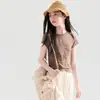 Camiseta Ligera Versátil con Bordado Floral para Niñas 2026 Verano Nuevo Elegante Ajustada Moderna de Manga Corta para Niños