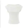 Camiseta feminina estilo americano picante, gola canoa, justa ao corpo, manga curta, novo estilo verão 2026, acinturada, modeladora, cor sólida, top justo