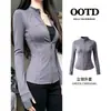 Jaqueta Feminina Preta Manga Longa Fina Afinando o Corpo Ombro Normal Nova Outono 2026 Top Slim Fit Gola Alta Roupa para Pilates Yoga