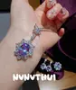 Juego de Joyería para Boda Iris Morado Floral Colgante con Diamantes Pendientes de Pétalos Ráfaga de Estrella con Piedras Preciosas Lujo Ligero