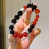 Pulsera de Hilo Pulsera con Borla Diseño de Ágata Negra Carniola Natural