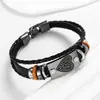 Pulseira de Couro Tecido Retrô Europeu Símbolo de Amor e Paz Placa de Metal Pulseira de Pulso Estilo Punk Masculino Joia de Mão