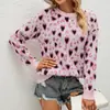 Mao Mao Yu 2023 Otoño/Invierno Nuevo Suéter de Punto Amazon con Bloques de Color y Corazón Suéter Pulóver de Cuello Redondo Transfronterizo Europeo y Americano para Mujer