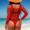 Lingerie sexy com jacquard em forma de coração, emendas em rede, recorte no busto, biquíni de peça única com mangas, traje de rede transparente sedutor atacado