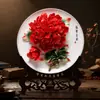 Novo Ornamento de Prato de Porcelana de Peônia de Luoyang, Cerâmica de Alta Qualidade para Decoração de Casamento, Sala de Estar, Escritório, Ornamento de Flor Tridimensional Feito à Mão