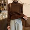 Camisa de punto de terciopelo de una pieza gruesa con forro polar para mujer, nueva blusa adelgazante de otoño e invierno con cuello alto medio, suéter cálido