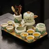 Traje de juego de té Ruyao de alta gama para el hogar, para hacer té, para personas perezosas, molinillo de piedra giratorio, Paisaje de mil millas, Traje de artefacto para hacer té automático