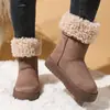 Botas de Neve de Comércio Exterior Plus Size 2026 Inverno Novo Estilo Solado Grosso Veludo Quente Superfície de Veludo Plataforma Salto Grosso Botas de Cano Médio Femininas