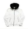 Sudadera con capucha de estilo hip-hop americano y cuello de pelo, chaqueta cárdigan holgada casual adornada con pedrería, ropa cálida para hombre con forro de polar para invierno