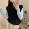 Suéter sin mangas de cuello alto en capas estilo francés para mujer, Nuevo estilo Otoño e Invierno, Chaleco de punto estilo perezoso