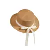 Sombrero de paja de verano para adultos y niños, sombrero de playa de ala ancha y copa plana para proteger del sol, sombrero tipo cubo de ala ancha para mujer con lazo de encaje francés para protección solar