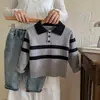 Suéter para Niños 2025 Otoño Nuevo Estilo Niño Bebé Cuello Polo Moda Versátil Rayas Tejido Camisa Top Chaqueta Tendencia