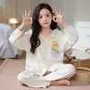 Pijama de Manga Larga de Algodón Puro para Niñas, Nuevo Estilo Primavera y Otoño, Cardigan con Solapa, Estilo Princesa, Ropa de Casa para Niña, Conjunto de Dos Piezas de Dibujos Animados